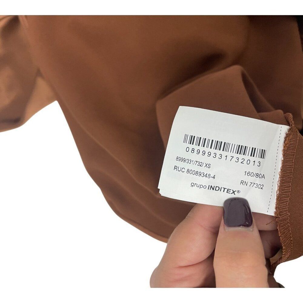 Zara Women Dress XS Maxi Brown Bow Satin Effect Sleevleess 8999/331 NWT - Picture 12 of 15